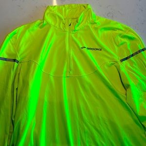 Brooks Men XL Running 1/4 Zip Pullover Neon Yellow